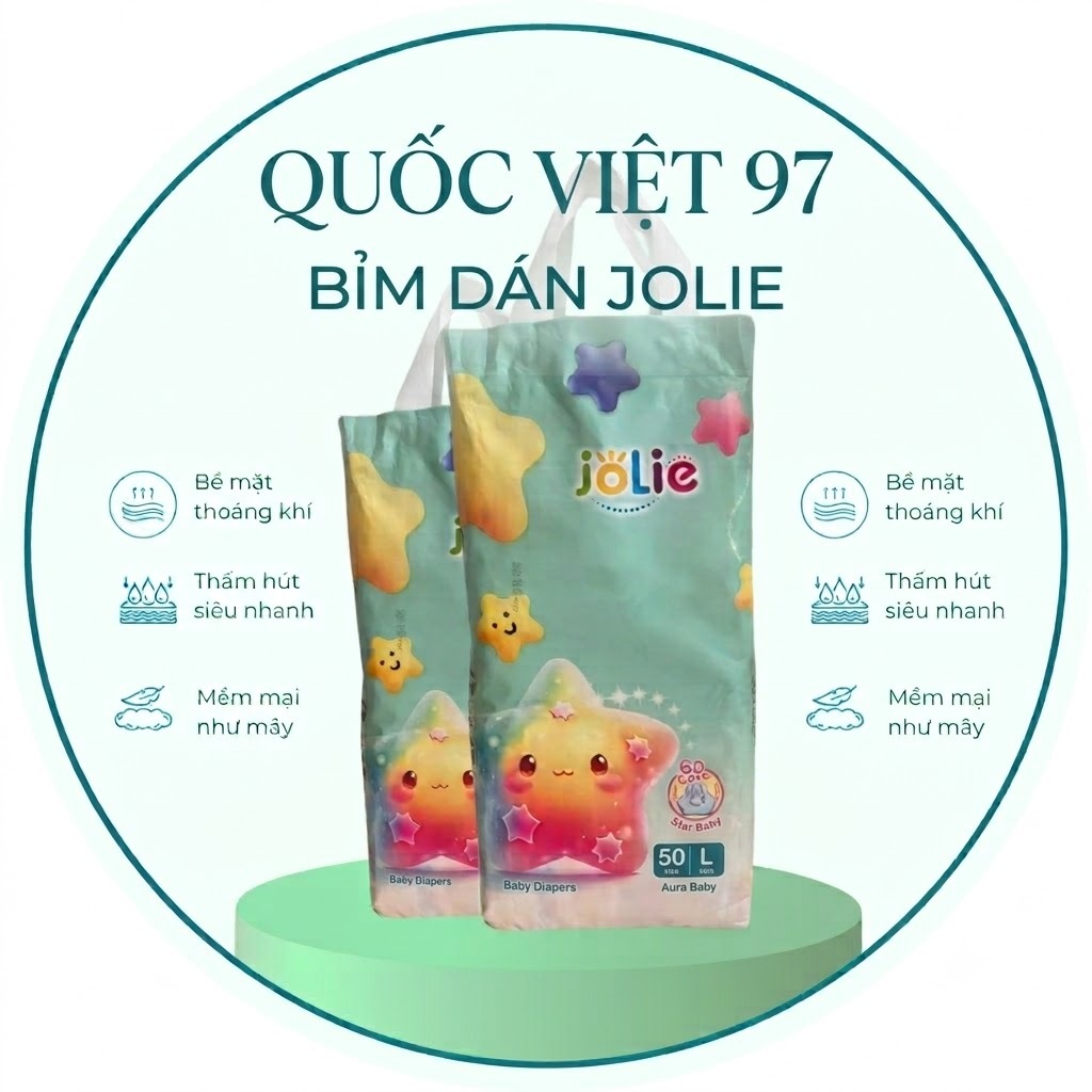 Bỉm dán Jolie cao cấp - Tã dán Jolie siêu thấm hút, mềm mại thoáng khí cho bé (1 Bịch 50 miếng)