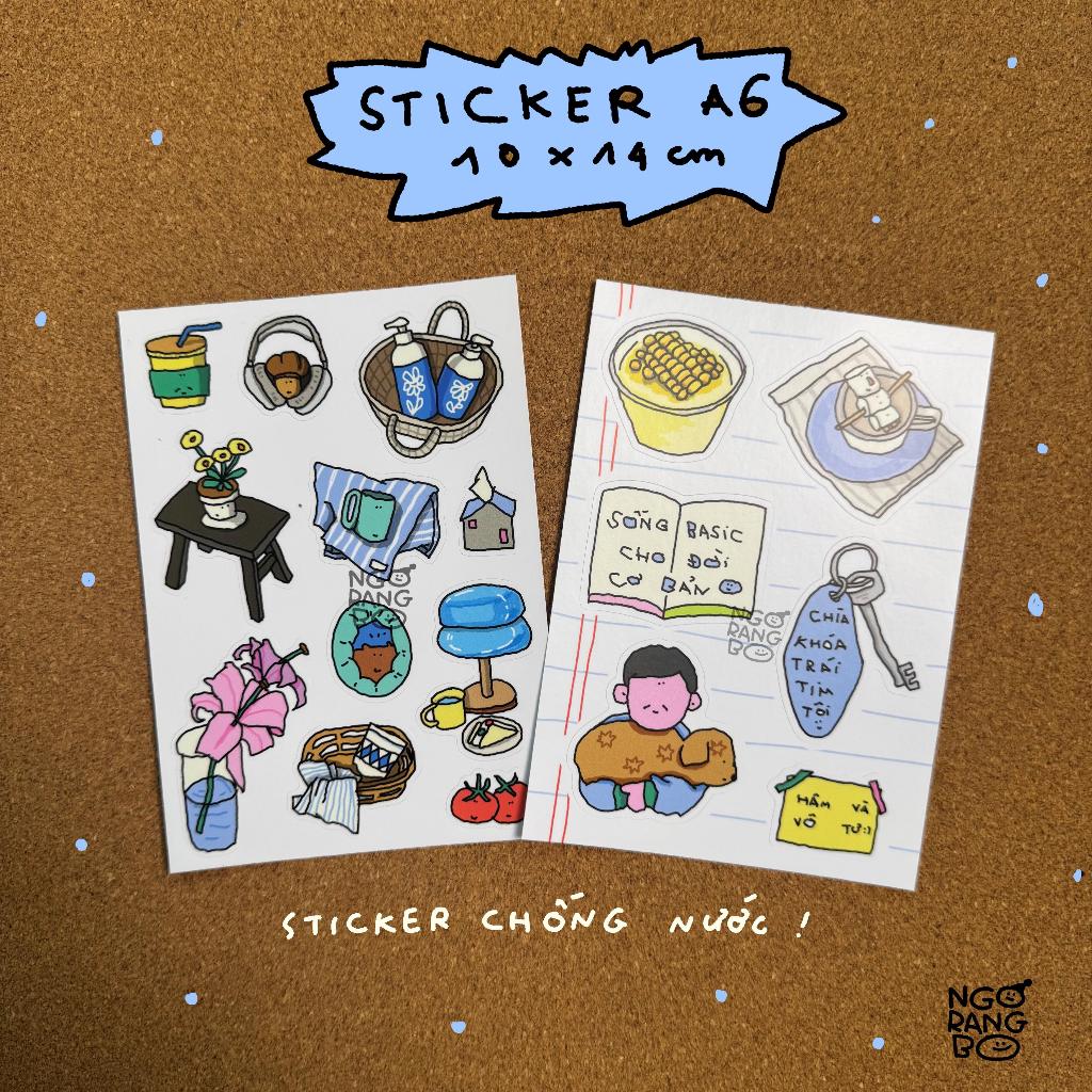 Sticker cute, dễ thương-Sticker vibes aesthetic - Set a6 nhỏ xinh - Sticker chống nước - Ngorangbo
