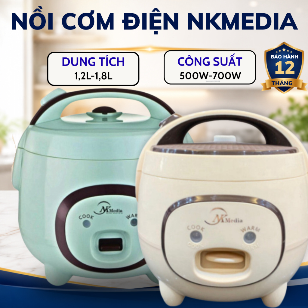 Nồi Cơm Điện NKMEDIA Dung Tích 1L,1.8L,Nấu Cơm Nhanh Chín Lòng Nồi Chống Dính 3 Lớp Giữ Nhiệt Lâu