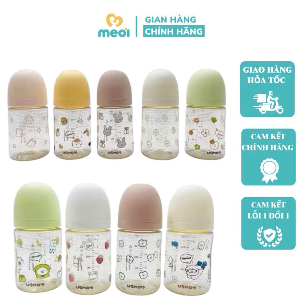 Bình Sữa Ubmom Hàn Quốc Họa Tiết PPSU (120ml/200ml/280ml) - Chọn Núm Phù Hợp