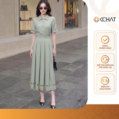 Set Đồ Nữ 𝐂𝐂𝐇𝐀𝐓 Dáng Xòe Cắt Lazer Họa Tiết Chân Váy Chất Liệu Chống Nhăn Cao Cấp 16BNT5048ST