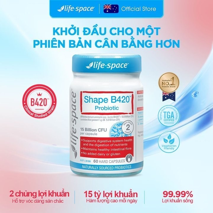 Men vi sinh Life Space Shape B420 Probiotic 60 viên hỗ trợ giảm cân, đốt mỡ, độc quyền Livestream - 