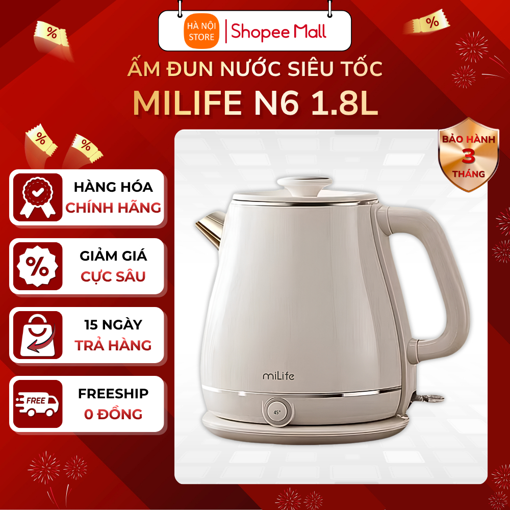 Ấm đun nước siêu tốc Milife N6, Mijia Gen 2 MJDSH04YM 1.7L công suất 1800W - Bảo hành 3 tháng
