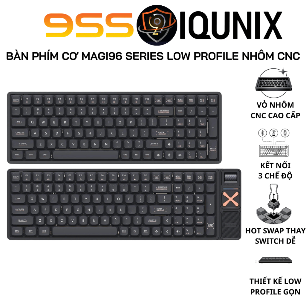 Bàn Phím Cơ IQUNIX Magi96 / Magi96 Pro Low Profile Vỏ Nhôm CNC, Kết Nối Bluetooth 5.1, 2.4GHz, USB-C