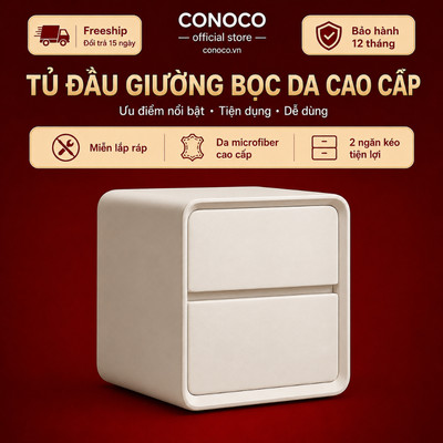 CONOCO Tủ đầu giường bọc da microfiber cao cấp gỗ thông miễn lắp ráp cho phòng ngủ hiện đại