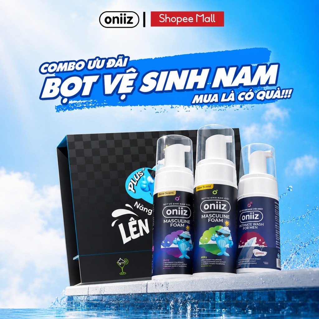 Combo Bọt vệ sinh nam giới Oniiz hương nước hoa 100ml, Dung dịch vệ sinh Oniiz Plus Masculine Foam h
