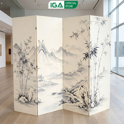 Vách ngăn bình phong nghệ thuật in hoạ tiết trên vải canvas cao cấp thương hiệu IGA - GP392
