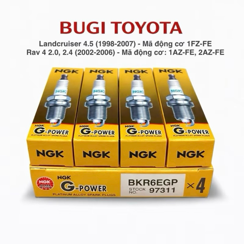 Hộp 4 cái Bugi NGK Platinum BKR6EGP 97311 cho xe Landcruiser 4.5 Mã động cơ 1FZ-FE;Rav4 2.0,2.4 Mã đ