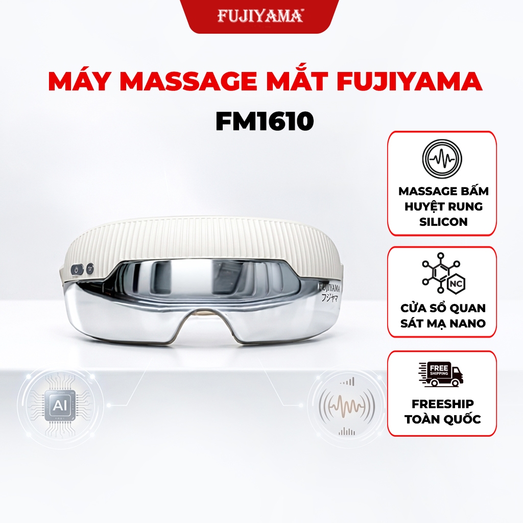 Máy massage mắt cao cấp FUJIYAMA FM1610 – bấm huyệt, nhiệt độ ấm 42 độ ,tích hợp bluetooth - hàng ch