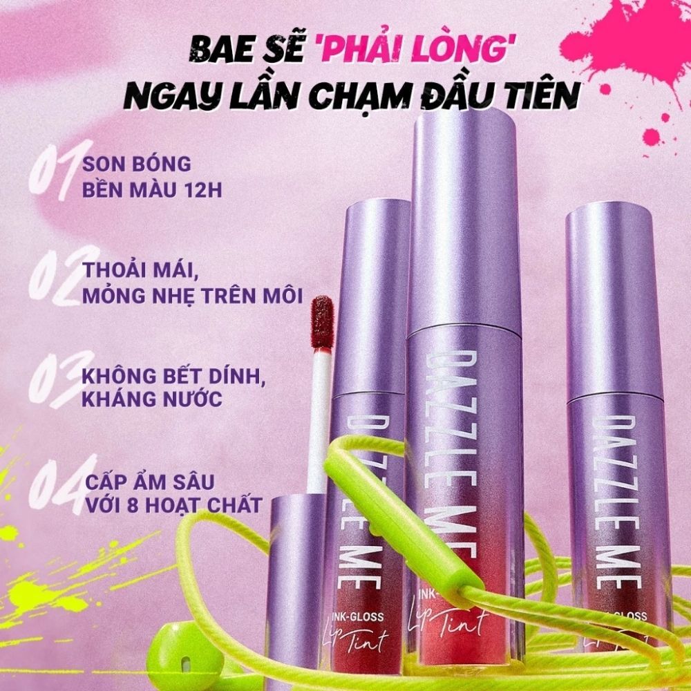 Ảnh 9 của Son kem bóng Dazzle Me Ink-Vinyl Lip Lacquer lâu trôi mịn màng kháng nước, ngọt ngào, 2.5ml