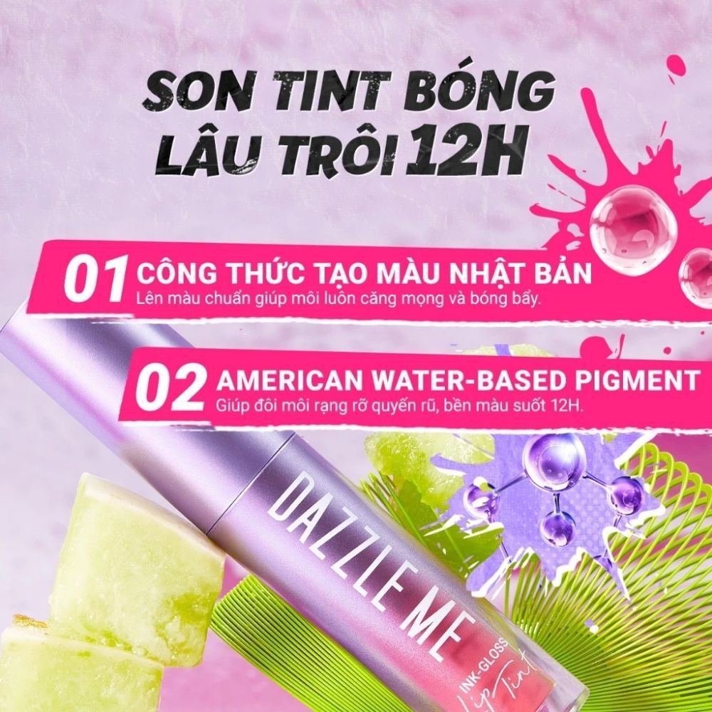 Ảnh 12 của Son kem bóng Dazzle Me Ink-Vinyl Lip Lacquer lâu trôi mịn màng kháng nước, ngọt ngào, 2.5ml