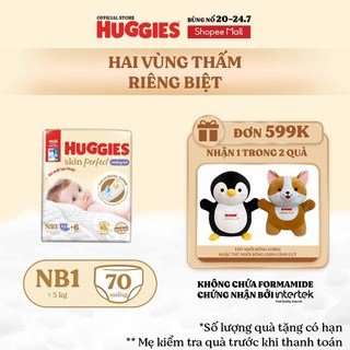 Miếng lót sơ sinh Huggies Skin Perfect NB1 64+4 miếng với 2 vùng thấm giảm kích ứng da
