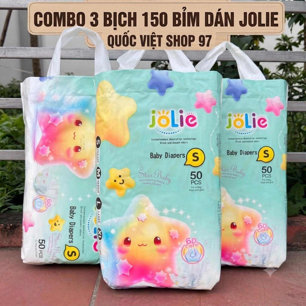 COMBO 3BICH 150 MIẾNG Bỉm dán Jolie cao cấp - Tã dán Jolie siêu thấm hút, mềm mại thoáng khí cho bé