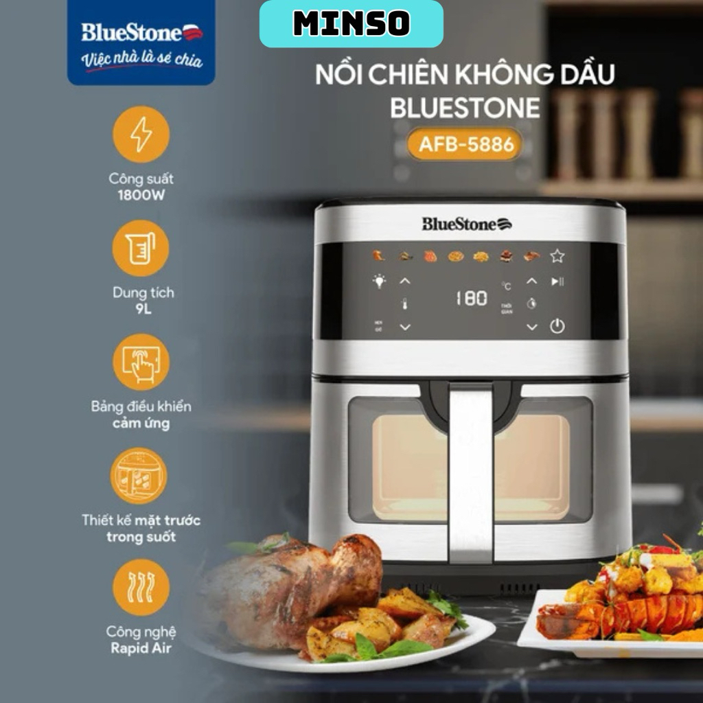 Nồi Chiên Không Dầu BlueStone AFB-5886 9 Lít 1800W BH 24 Tháng - Minso