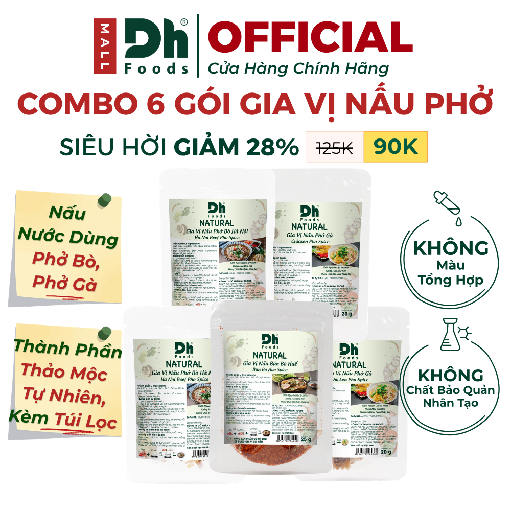 Hộp 6 Gói Gia Vị Nấu Phở Dh Foods - Gia Vị Nấu Phở Bò Hà Nội, Phở Gà, Bún Bò Huế  Nguyên Liệu Tự Nhi