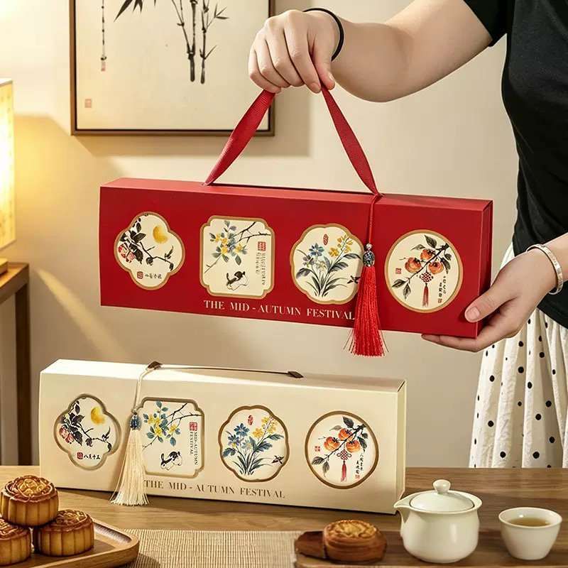 Hộp Đựng Bánh Trung Thu 4 Bánh, Hộp Bánh Trung Thu 50g 75g Hoạ Tiết 3D Dày Dặn MẪU MỚI NHẤT