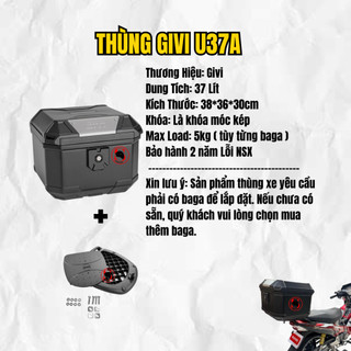 Thùng Givi U37A Logo Bạc Nhôm Thùng Sau Vuông 37 Lít Chính Hãng có Đế