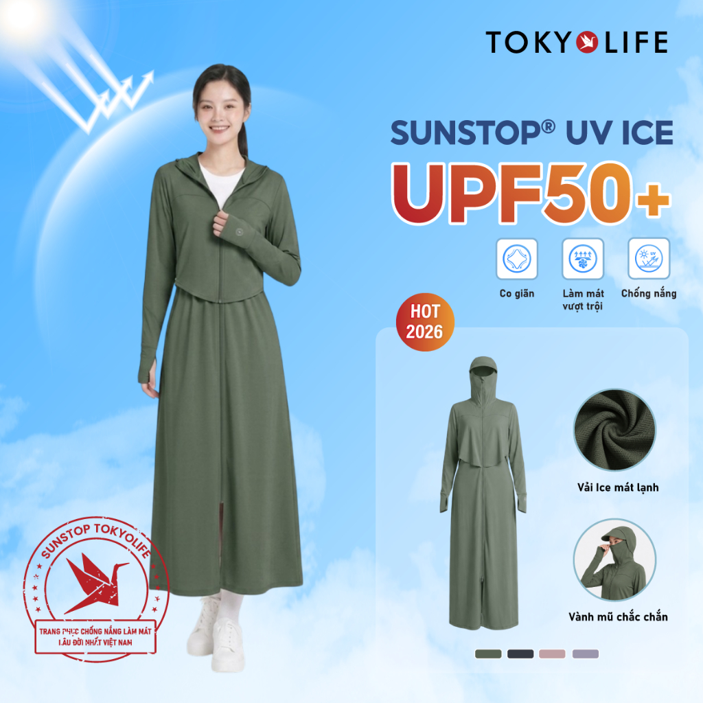 Áo chống nắng Nữ dáng dài TOKYOLIFE Sunstop Ice siêu mát lạnh thoáng khí có mũ rộng vành 40005326
