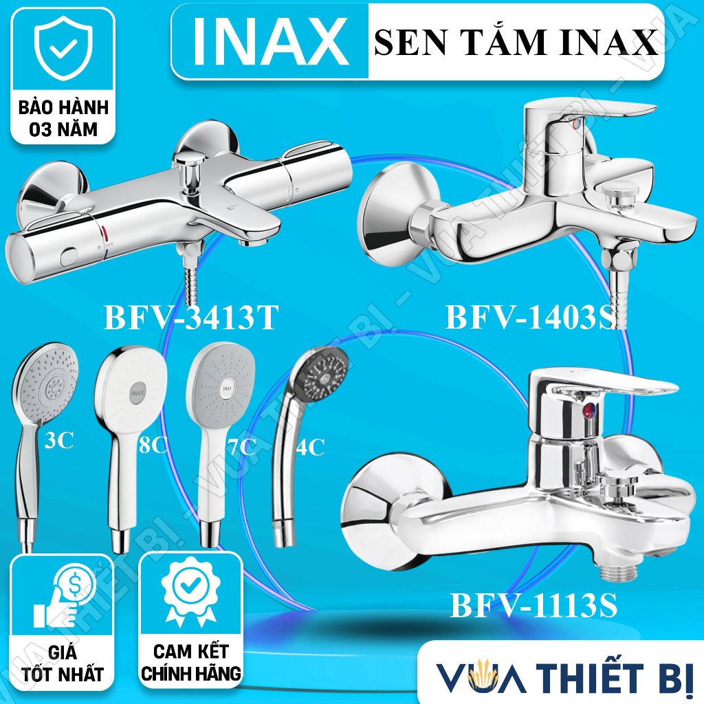 INAX BFV-1113S BFV-1403S BFV-3413T BFV-2013S - Sen tắm Inax nóng lạnh nhiệt độ, tay sen 4C 7C 8C 3C