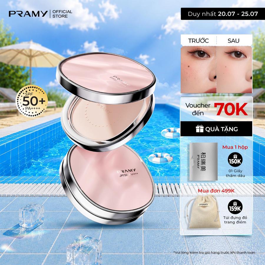 Phấn Chống Nắng PRAMY Trong Suốt Kiềm Dầu Mỏng Mịn SPF50 PRAMY Sheer Sunscreen Pressed Powder 7G