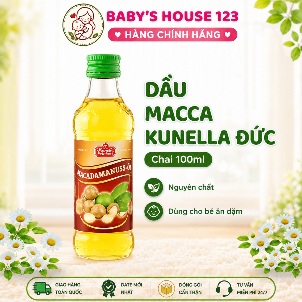 Dầu Macca Kunella Feinkost 100ml Đức, Dầu Ăn Dặm Giàu Omega 6, Omega 9 Cho Bé Ăn Dặm Từ 6 Tháng