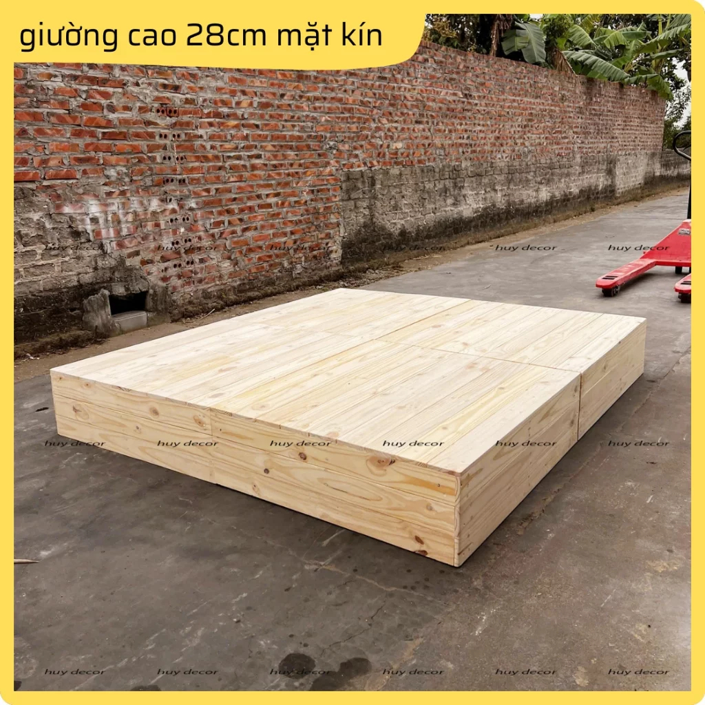 [Furni Home] [ CÓ HƯỚNG DẪN LẮP] Giường pallet gỗ thông cao 28 cm từ 1m2x2m, 2mx2m Huy decor