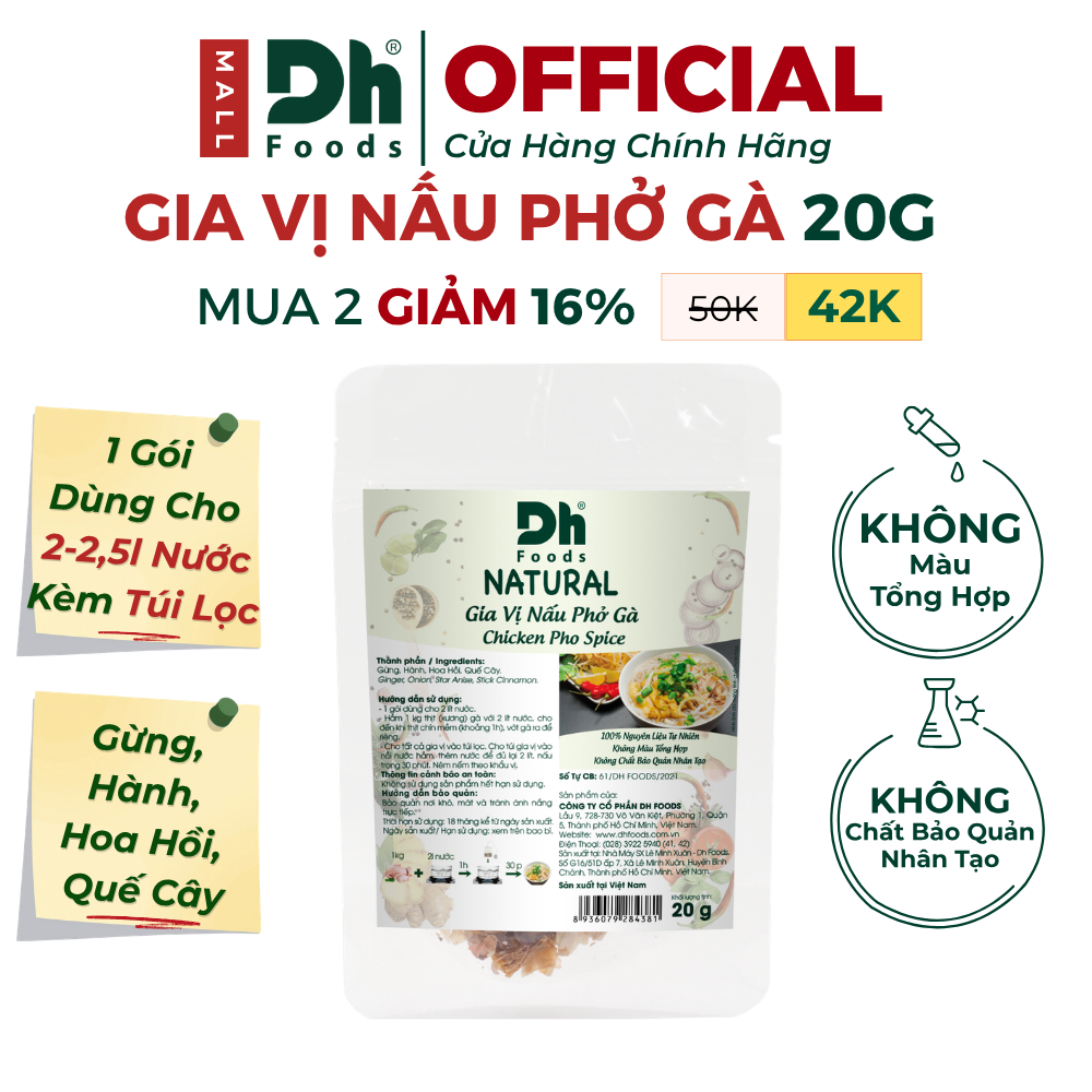 Combo Natural Gia Vị nấu Phở Gà Dh Foods 20gr - Gia Vị Nấu Phở Gà Chuẩn Vị, Tiện Lợi, Nhanh Chóng