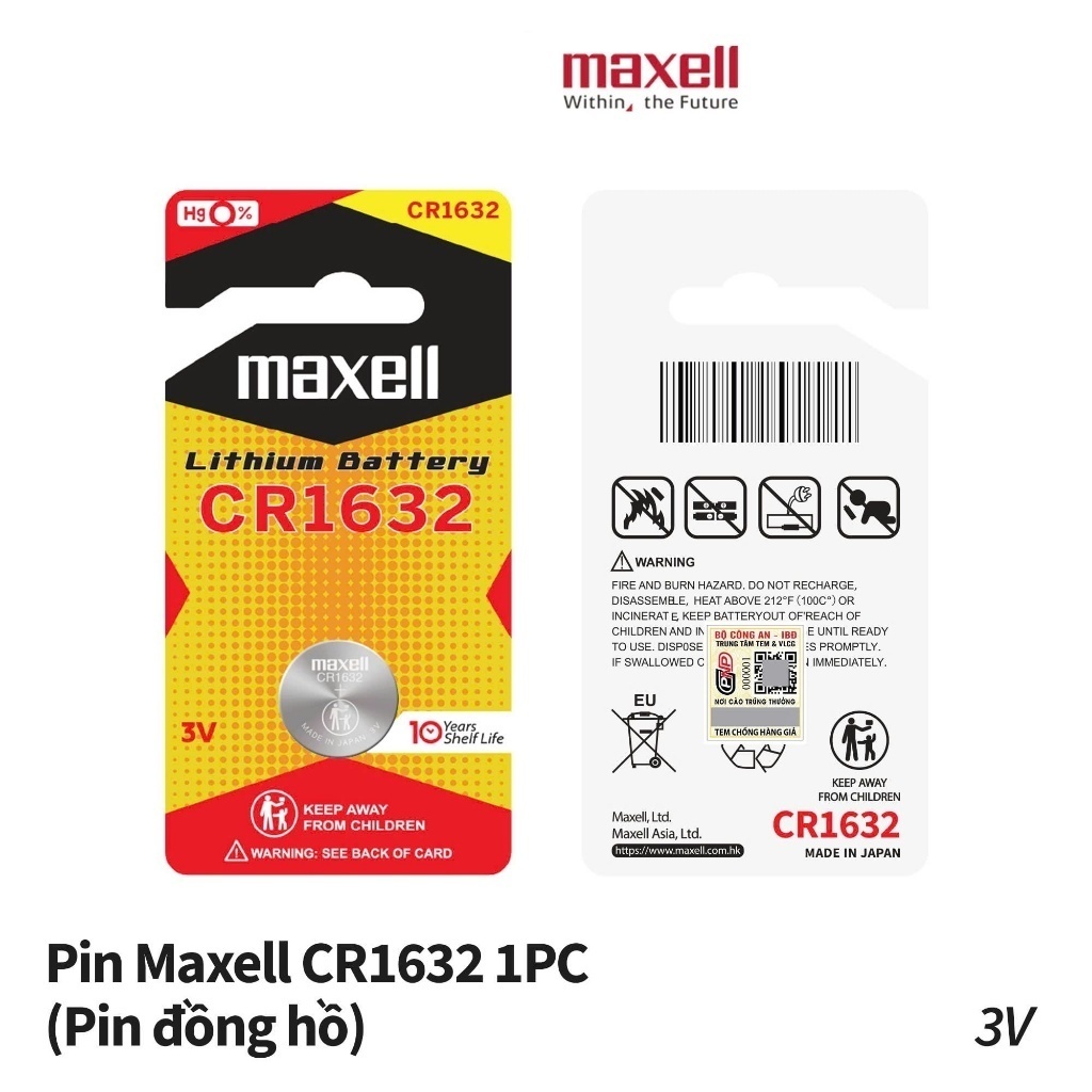 Pin CMOS Maxell Chính Hãng 3V 1 Vỉ 1 Viên CR1632