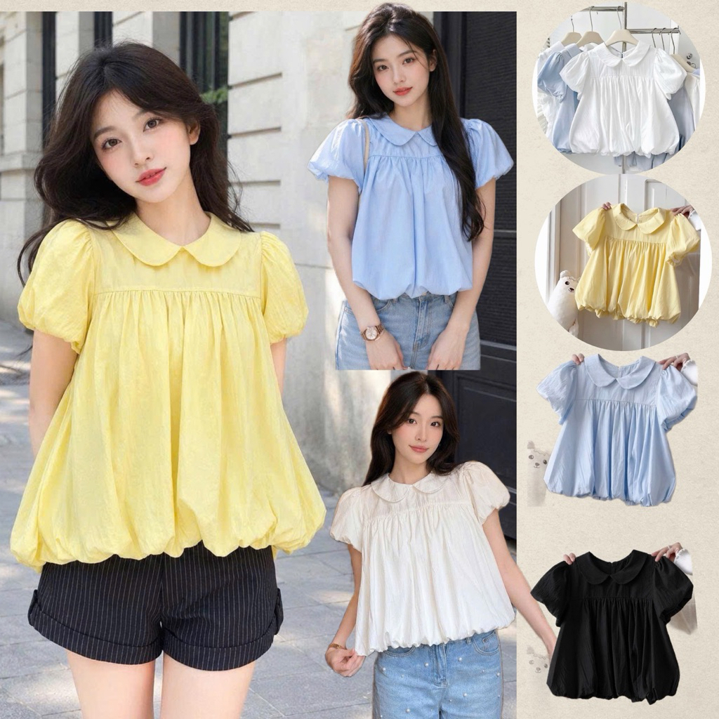 Áo kiểu babydoll cổ bèo sen tay phồng dáng bí xinh xắn đáng yêu tôn dáng BS996