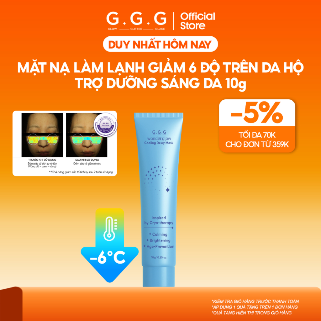 Mặt Nạ Hạ Nhiệt GGG - Làm Dịu Da Ửng Đỏ, Dưỡng Trắng Sáng & Mờ Thâm Sạm GGG Wonder Glow Cooling Dewy