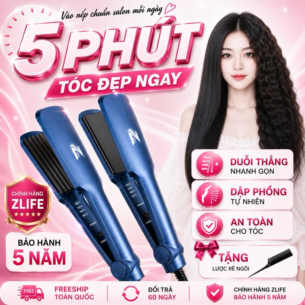Máy Dập Phồng Chân Tóc Bấm Xù Zlife Z339, Máy Ép Tóc Duỗi Thẳng Uốn Cụp Zlife Z369