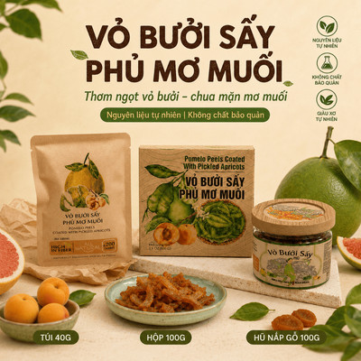 Đồ Ăn Vặt Healthy Nam Xanh, Vỏ Bưởi Sấy Phủ Mơ Muối, Nguyên Liệu Tự Nhiên, Không Chất Bảo Quản