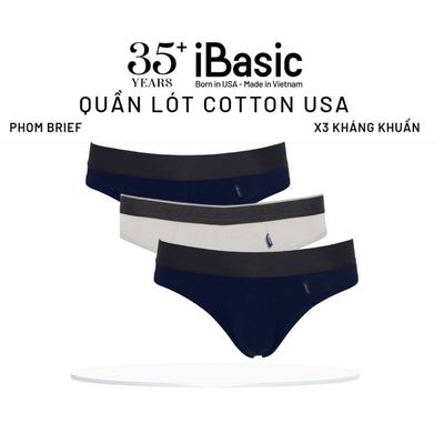 Combo 3 quần lót nam iBasic brief tam giác thun cotton USA kháng khuẩn thấm hút thoải mái PANM045