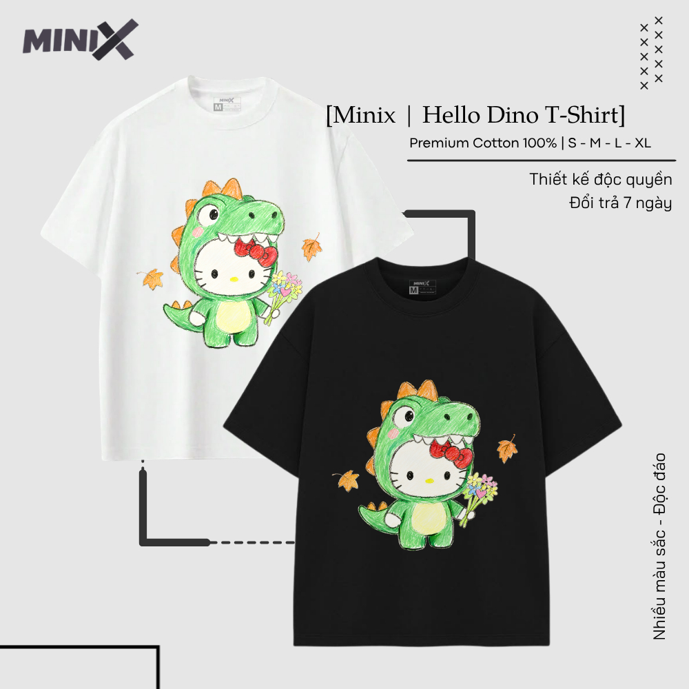 Áo Thun "Hello Dino", In Theo Yêu Cầu - Form Rộng, Cotton 250G - Minix Store