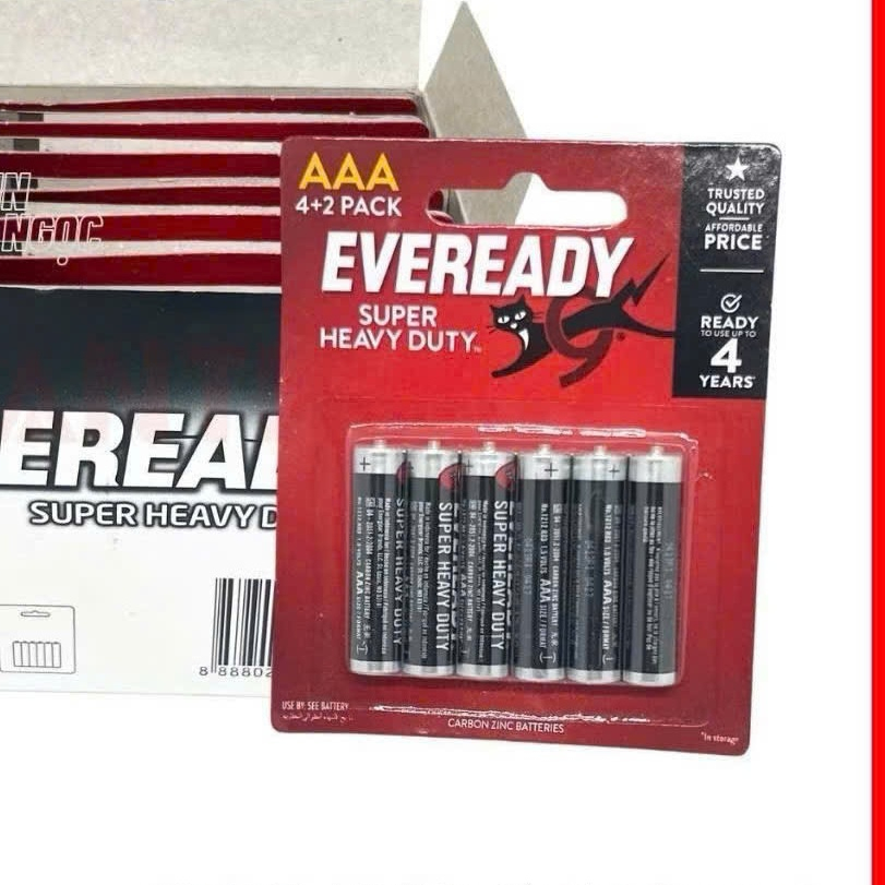 VỈ 6 VIÊN PIN AA/AAA - PIN EVEREADY SUPER H.DUTY (Vỉ giấy 4+2)