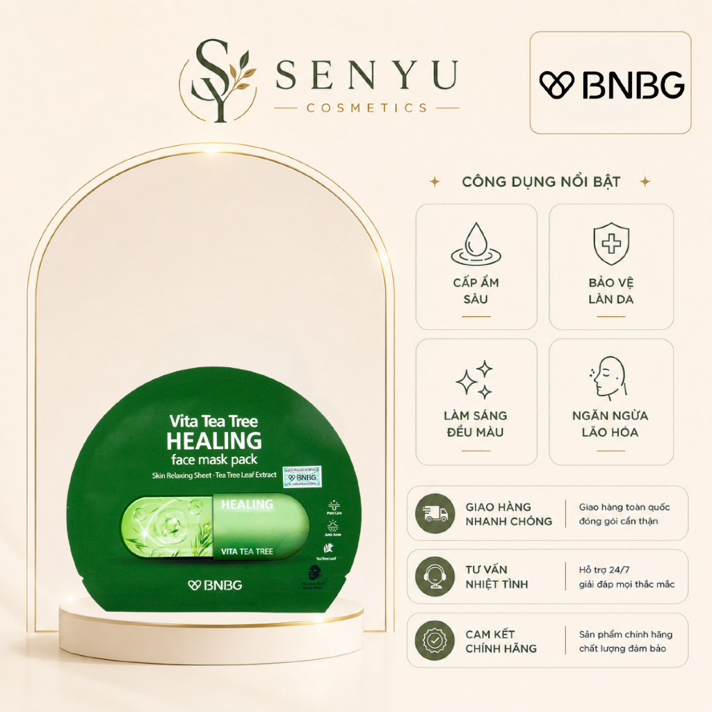 Mặt nạ tràm trà hỗ trợ làm dịu, giảm sưng viêm mụn BNBG Vita Tea Tree Healing Face Mask Pack