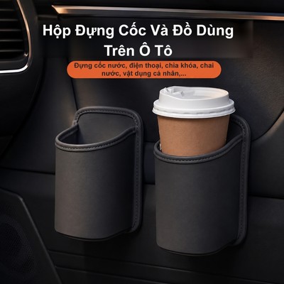 Hộp đựng cốc ô tô MYT chất liệu da nappa thiết kế móc kẹp chắc chắn khay giữ cốc đa năng tiện lợi sang trọng