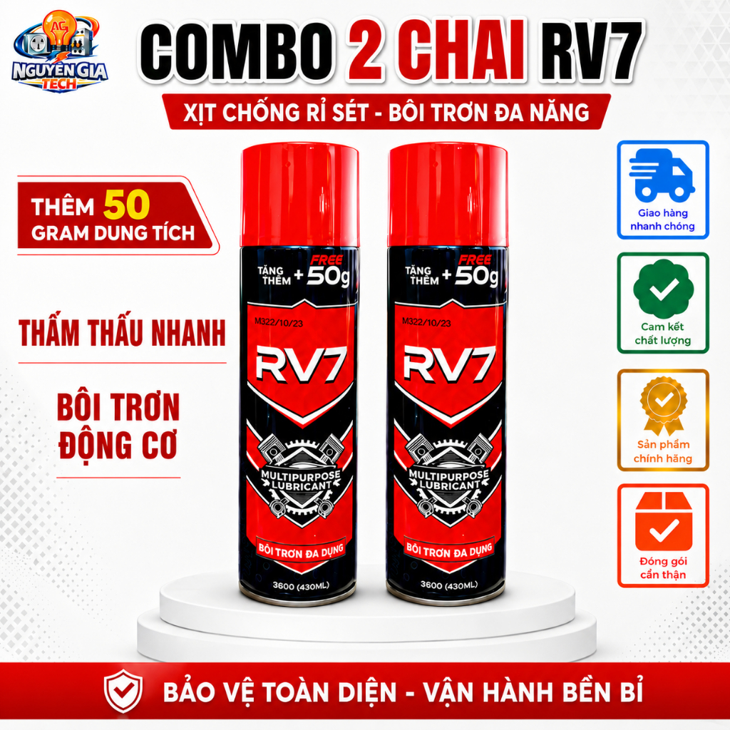 ⚡RẺ SẬP SÀN⚡COMBO 2 BÌNH XỊT CHỐNG RỈ SÉT RV7 - BÔI TRƠN -THẨM THẤU NHANH
