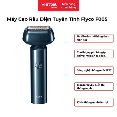 Máy Cạo Râu Điện Tuyến Tính Flyco F005VN | Thiết Kế Kép Từ Tính | Ba Đầu Dao Nổi Thép Tinh | Chống Nước IPX7