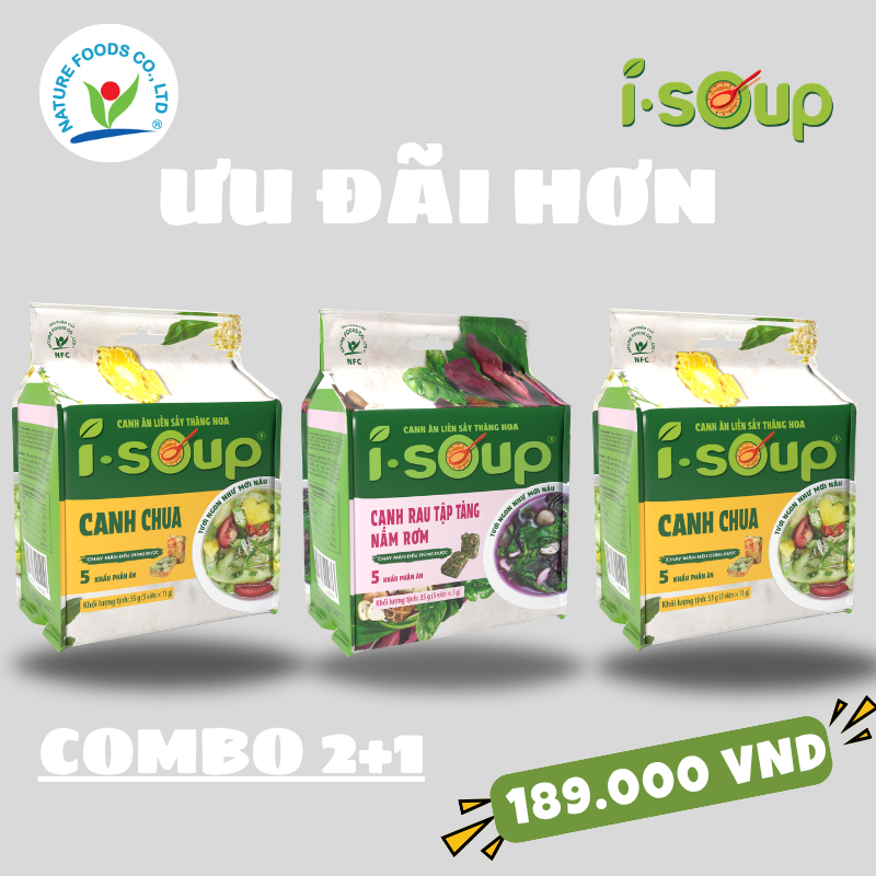 Combo Rực rỡ sắc màu Canh chua chay ăn liền I.SOUP và Canh mây ngũ sắc ăn liền I.SOUP