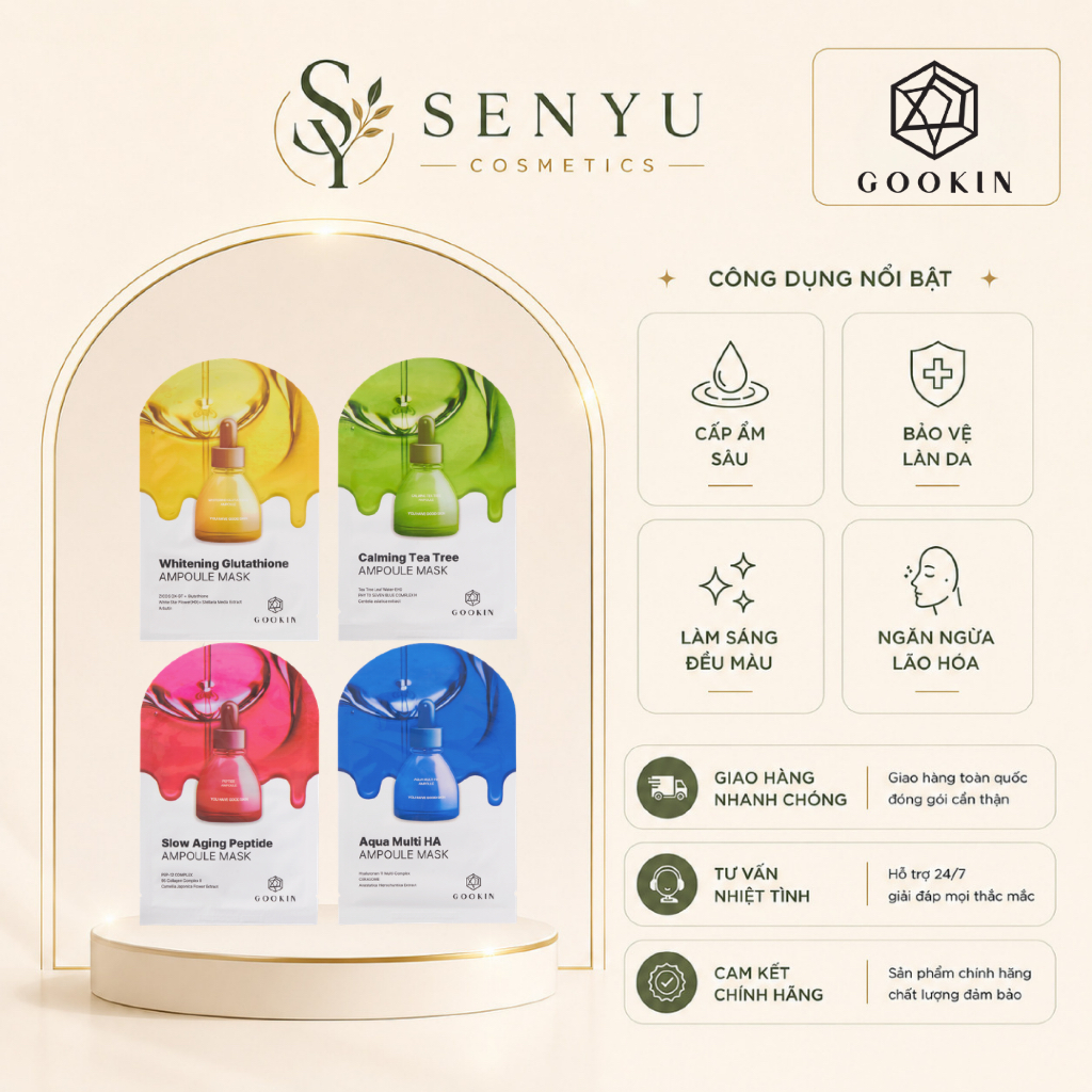 Mặt Nạ Dịu Da, Cấp Nước, Dưỡng Sáng, Căng Bóng Gookin Ampoule Mask 30ml