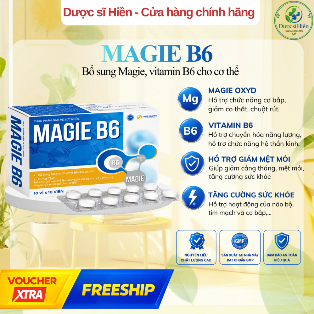 Magie B6, Bổ Sung Magie Vitamin B6, Giảm Chuột Rút Đau Cơ Căng Thẳng Thần Kinh Suy Nhược Mệt Mỏi