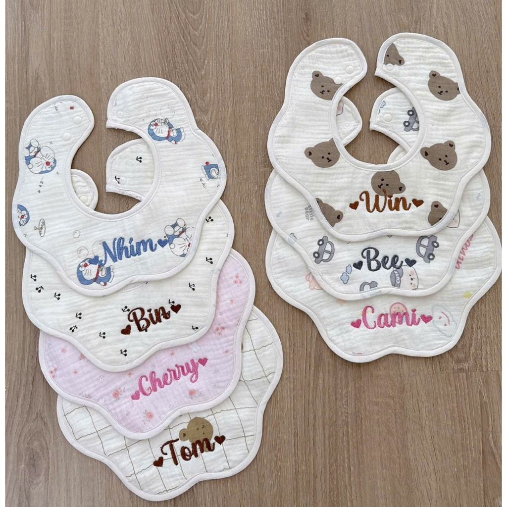 [THÊU TÊN THEO YÊU CẦU] Yếm Xoay 360 Độ Vải Xô Muslin Cao Cấp Cho Bé - Yếm Cổ Ăn Dặm, Thấm Sữa Siêu 