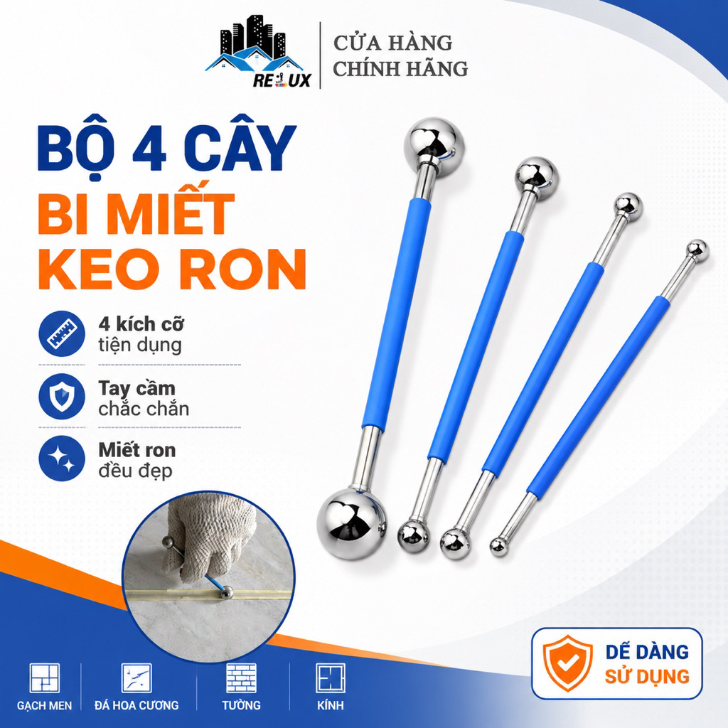 Bộ 4 cây bi lăn mạch đường ron gạch, dụng cụ hỗ trợ thi công ron gạch epoxy