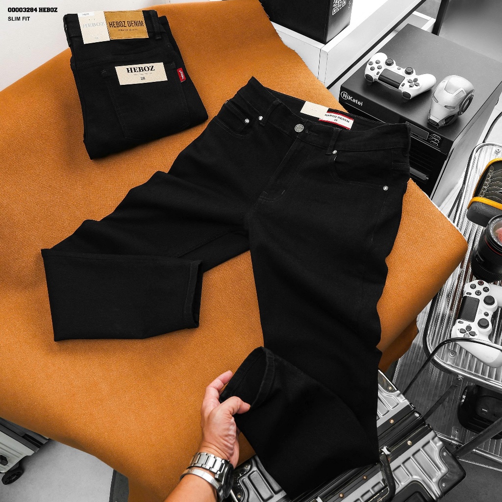 Quần jean nam HEBOZ slim black D202 - 00003284
