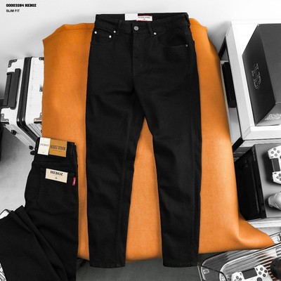 Quần jean nam HEBOZ slim black D202, quần dài denim wash màu đen trơn co giãn tôn dáng - 00003284