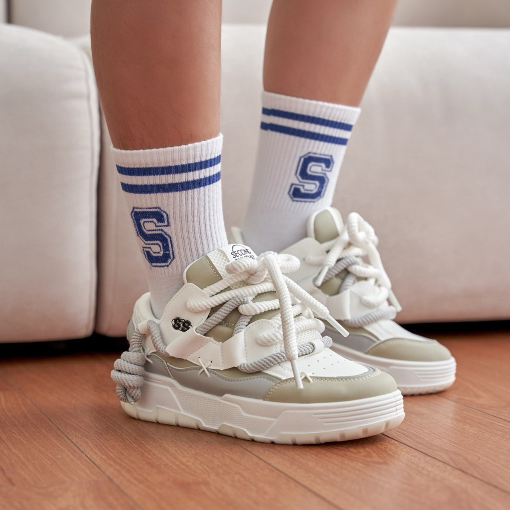 HÀNG real SẴN SHIP LIỀN Giày Sneaker Nam Nữ Unisex Second Sunday Chunky Mix Lace Đế Tăng Chiều Cao 4