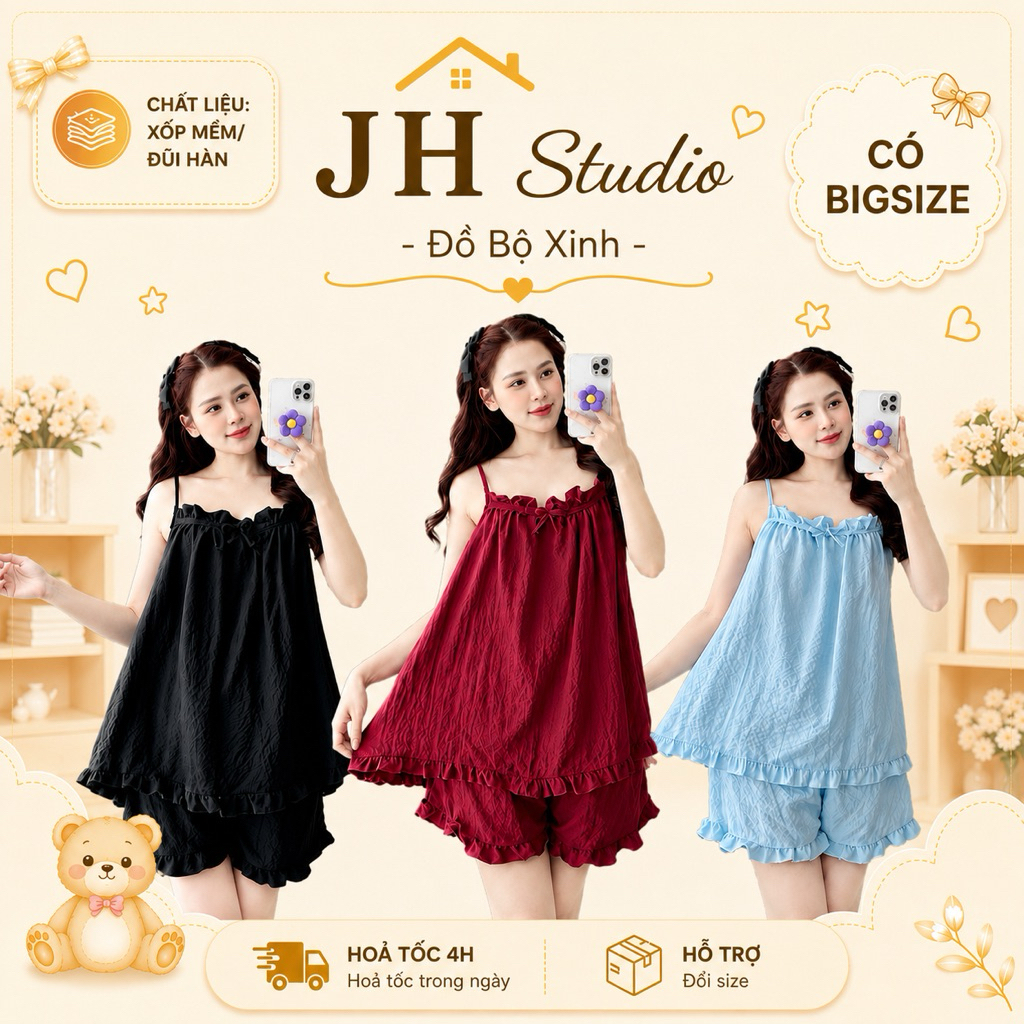[BIGSIZE 40-85kg] Đồ Ngủ 2 Dây Mặc Nhà Xinh Xắn Màu Pastel Trơn - Jerry Home