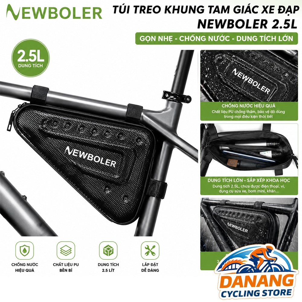 Túi Treo Khung Tam Giác Xe Đạp NEWBOLER 2.5L – Hộp Cứng, Chống Nước, Chống Mưa, Gắn Khung Sườn Tiện Lợi