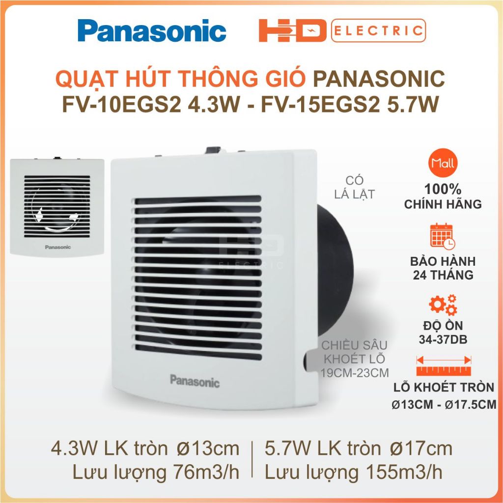 Quạt hút Panasonic FV-10EGS2 FV-15EGS2 - Quạt thông gió hút mùi toilet nhà WC chống nước có lá lật